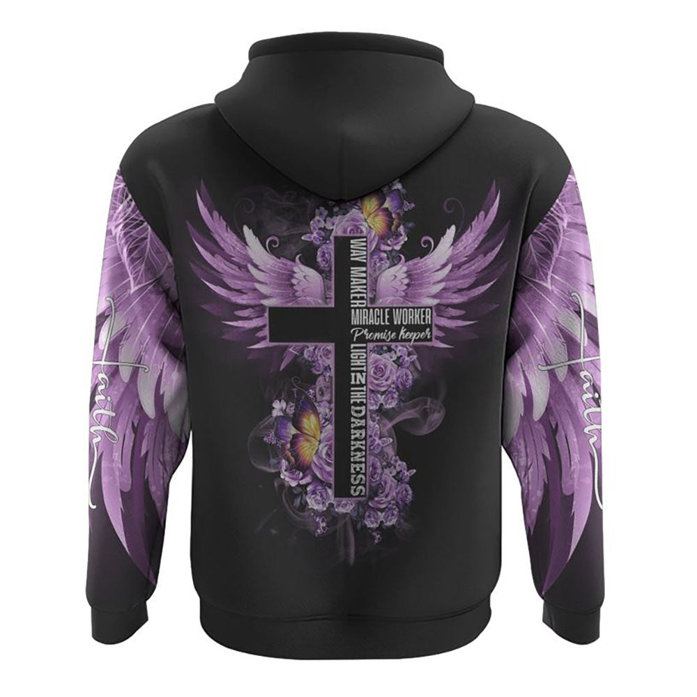 Way Maker Miracle Worker Purple Rose All Over Print 3D Hoodie, Christian Hoodie, Christian Sweatshirt, Bible Verse Shirt