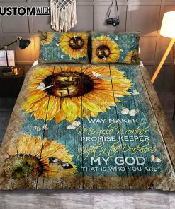 Way Maker Promise Keeper My Savior Sunflower Butterfly Quilt Bedding Set Print - Inspirational Quilt Bedding Set Art - Christian Bedroom Home Decor