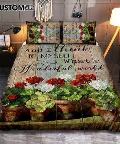 What A Wonderful World Red And White Flower Quilt Bedding Set Art - Christian Art - Bible Verse Bedroom - Religious Home Decor