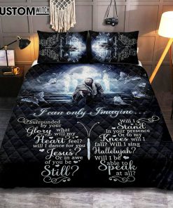 White Butterflies Light Cross- I Can Only Imagine Quilt Bedding Set Art - Christian Art - Bible Verse Bedroom - Religious Home Decor