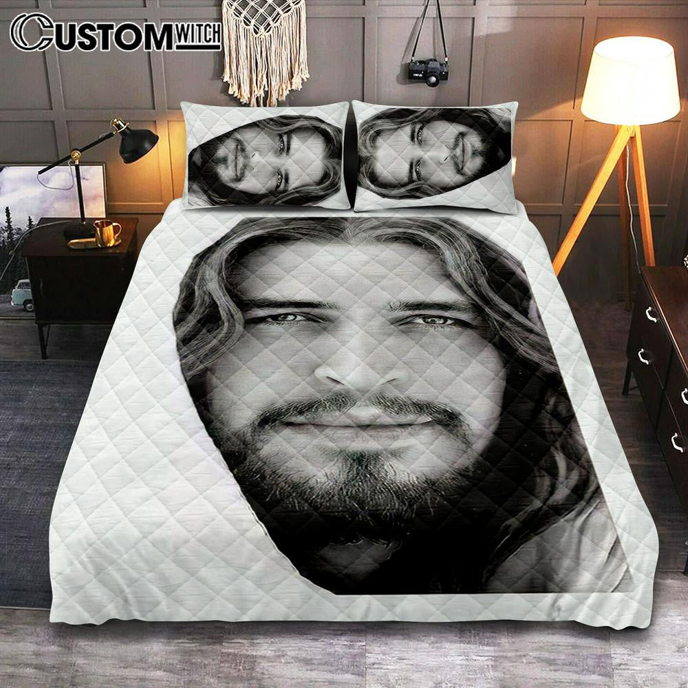 White Jesus Christ Portrait - Jesus Picture - Face Of Jesus Quilt Bedding Set Bedroom - Christian Cover Twin Bedding Quilt Bedding Set - Religious Quilt Bedding Set Prints