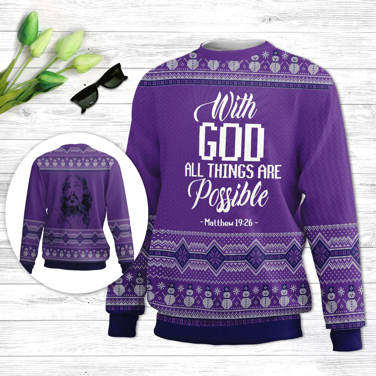With God All Things Are Possible Ugly Christmas Sweater - Christian Unisex Sweater - Religious Christmas Gift