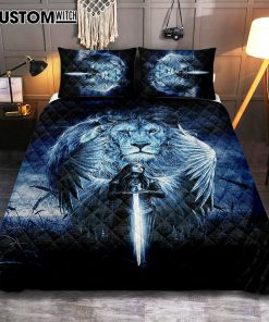 Woman Warrior Lion Of Judah Blue Night Quilt Bedding Set Print - Inspirational Quilt Bedding Set Art - Christian Bedroom Home Decor