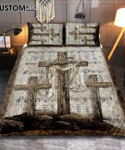 Wooden Cross Amazing Grace Lyrics Quilt Bedding Set Art - Christian Art - Bible Verse Bedroom - Religious Home Decor