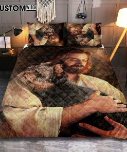 Yorkshire Terrier Dog In His Arms Jesus Quilt Bedding Set Cover Twin Bedding Decor - Christian Bedroom - Gift For Dog Lover