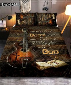 Your Talent Is God's Gift To You Guitar Bible Butterfly Quilt Bedding Set Bedroom - Christian Quilt Bedding Set Prints - Bible Verse Quilt Bedding Set Art